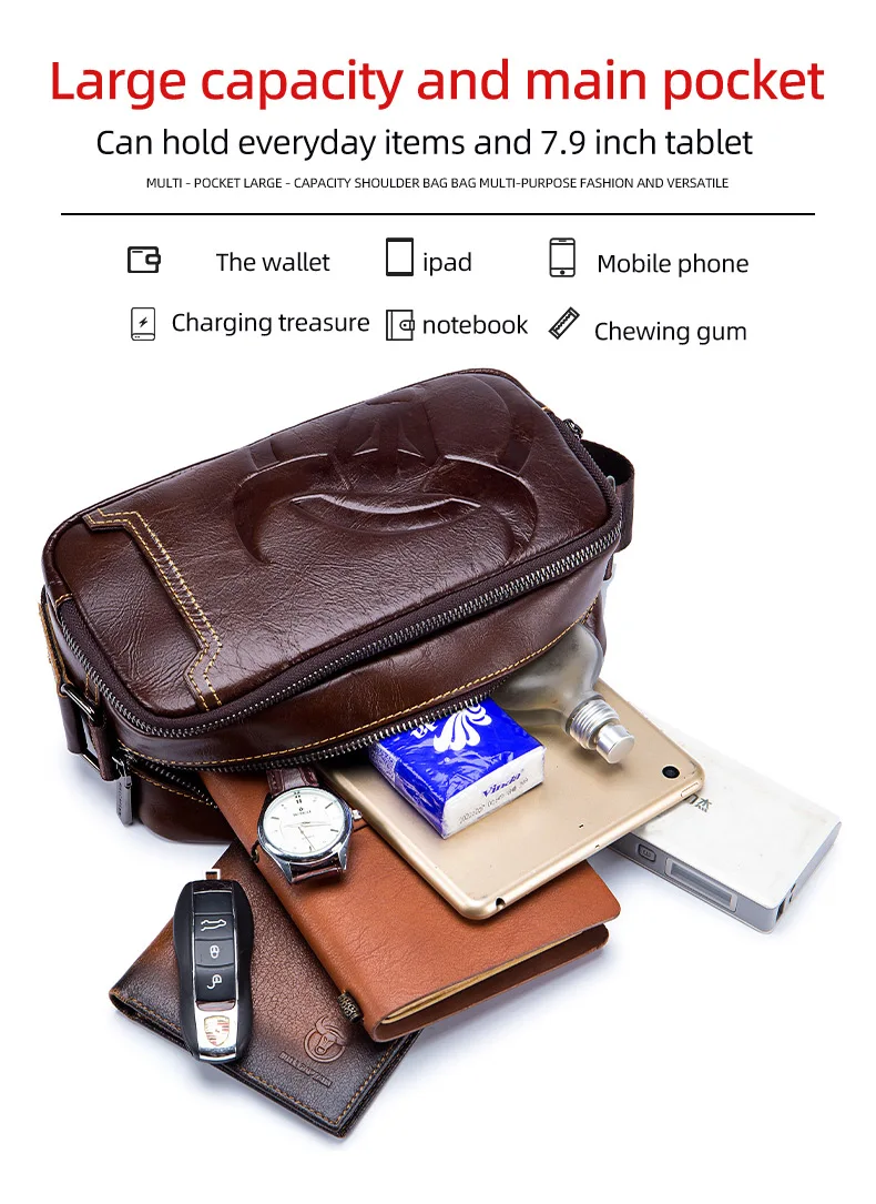 BULLCAPTAIN Brand Men's Crossbody Shoulder Bags High Quality Fashion Male Bages Business Man Messenger Bag Genuine Leather Bag's