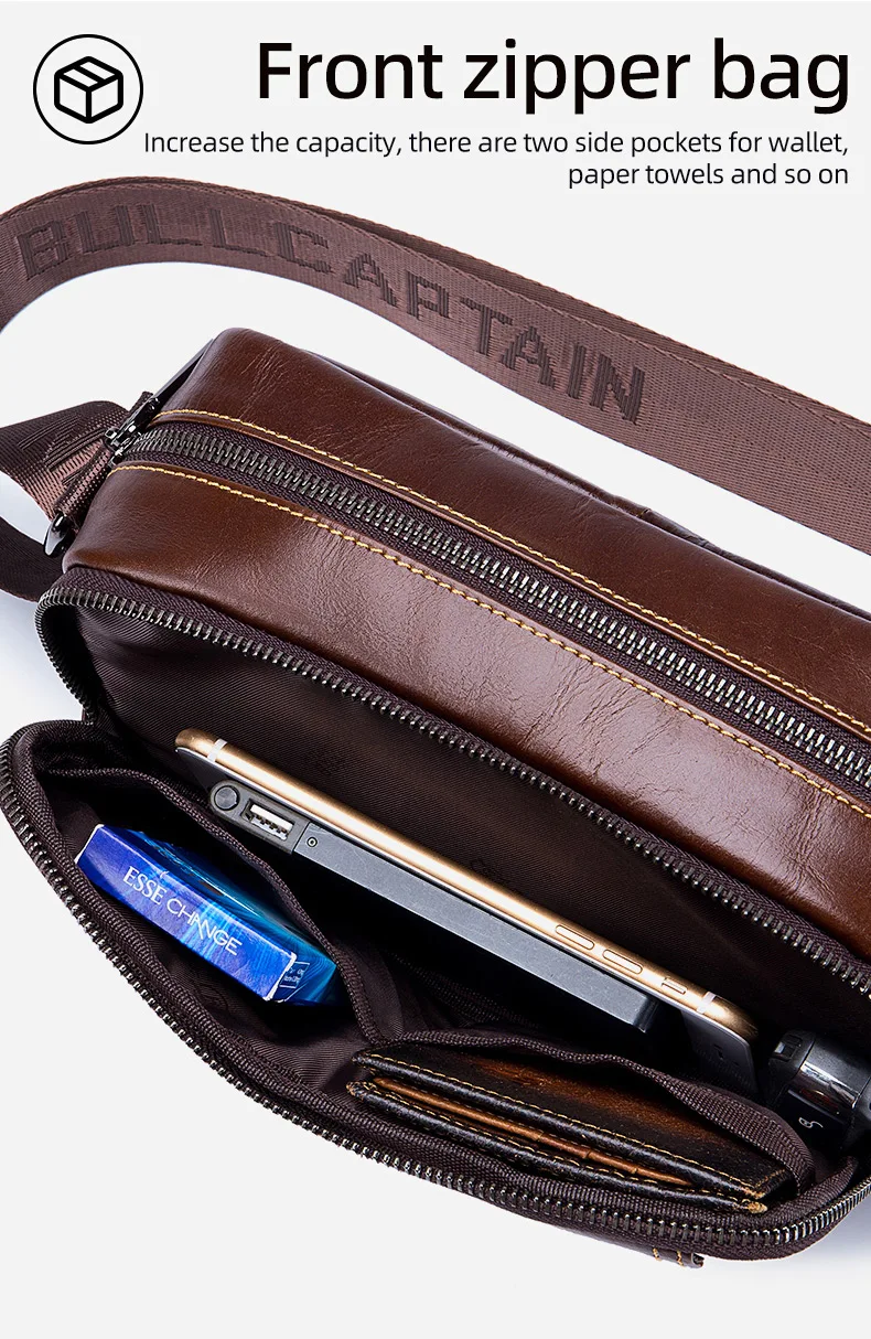 BULLCAPTAIN Brand Men's Crossbody Shoulder Bags High Quality Fashion Male Bages Business Man Messenger Bag Genuine Leather Bag's
