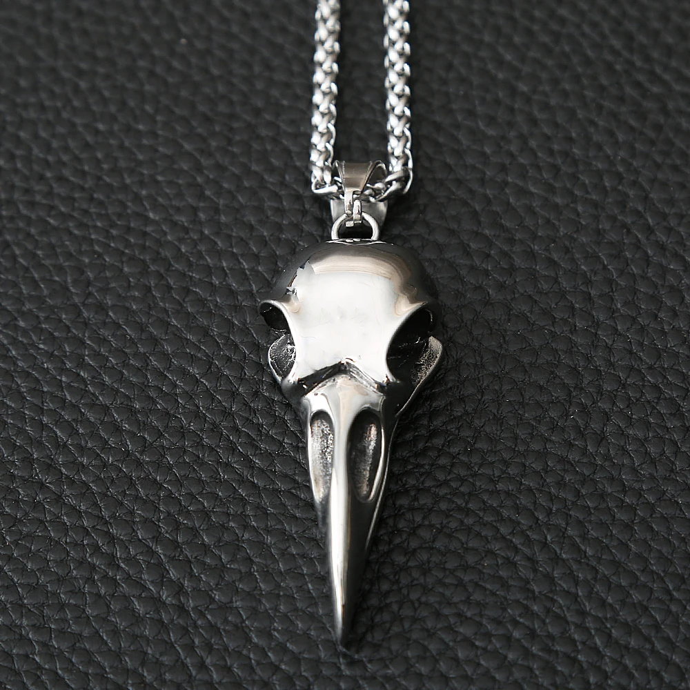 Gothic Crow Skull Necklace For Men Stainless Steel Viking Odin Necklace Pendant Crow Skull Fashion Old Gothic Accessories Men