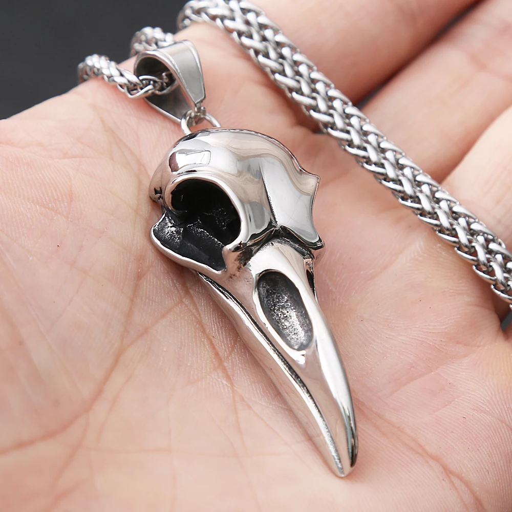 Gothic Crow Skull Necklace For Men Stainless Steel Viking Odin Necklace Pendant Crow Skull Fashion Old Gothic Accessories Men