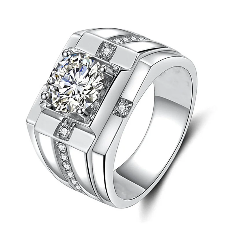 New Arrival Men Ring Adjustable Hot Selling Fashion Crystal Cross Square Pattern Ring S925 Silver For Boyfriend Anniversary Gift