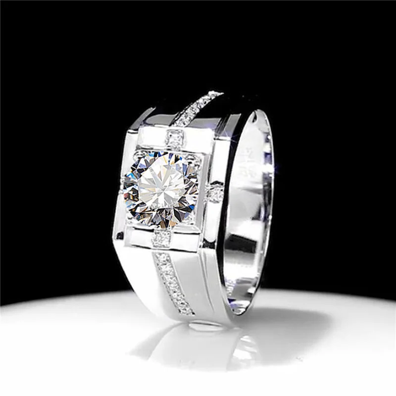 New Arrival Men Ring Adjustable Hot Selling Fashion Crystal Cross Square Pattern Ring S925 Silver For Boyfriend Anniversary Gift