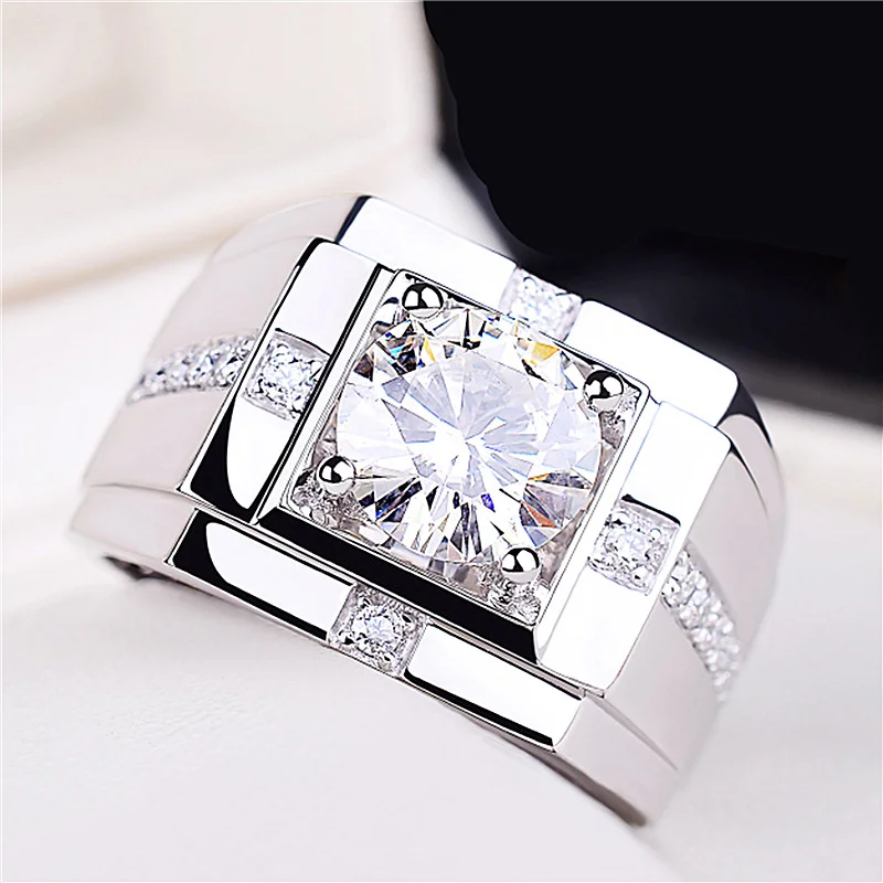 New Arrival Men Ring Adjustable Hot Selling Fashion Crystal Cross Square Pattern Ring S925 Silver For Boyfriend Anniversary Gift