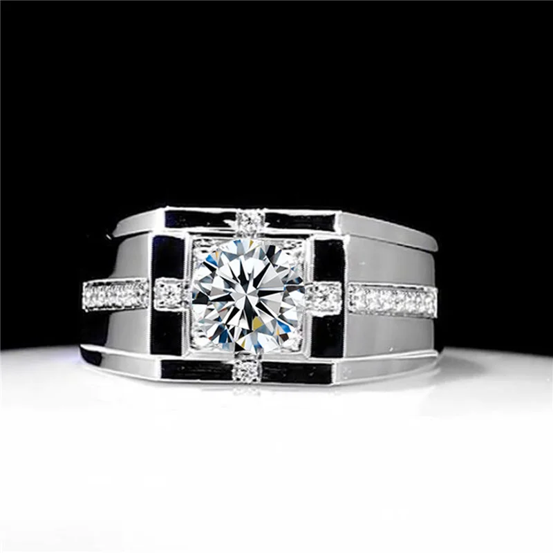 New Arrival Men Ring Adjustable Hot Selling Fashion Crystal Cross Square Pattern Ring S925 Silver For Boyfriend Anniversary Gift