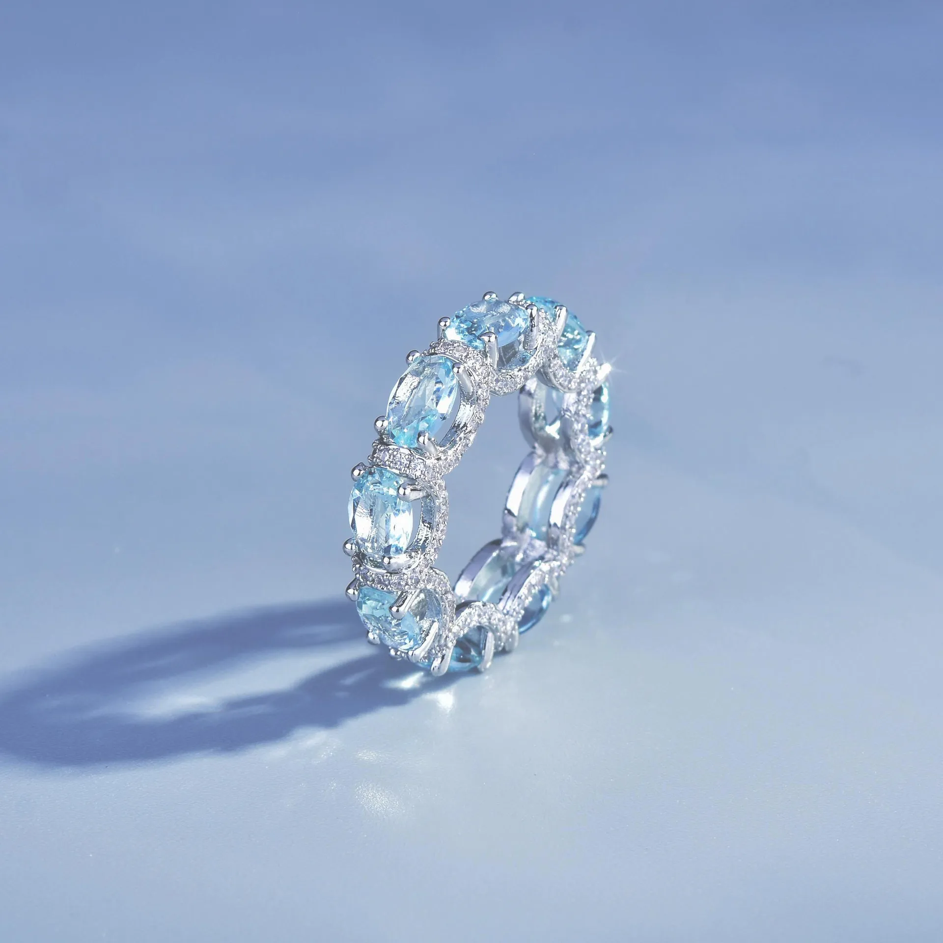 Fashion Jewelry Set for Women Round Aquamarine Bracelet Ring Sets Zircon Bridal Decoration Accessory Banquet Luxury Chain Gifts