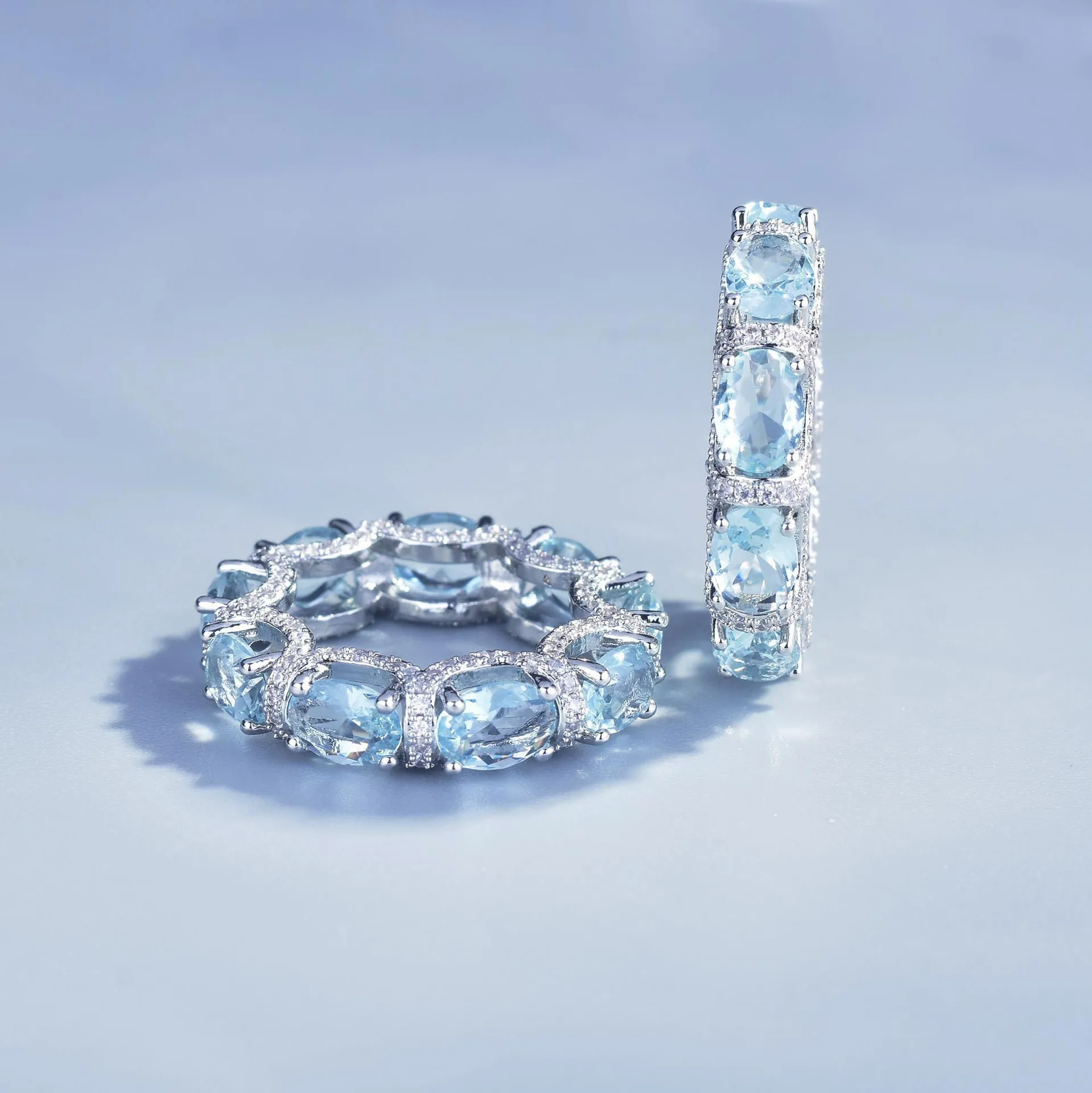 Fashion Jewelry Set for Women Round Aquamarine Bracelet Ring Sets Zircon Bridal Decoration Accessory Banquet Luxury Chain Gifts