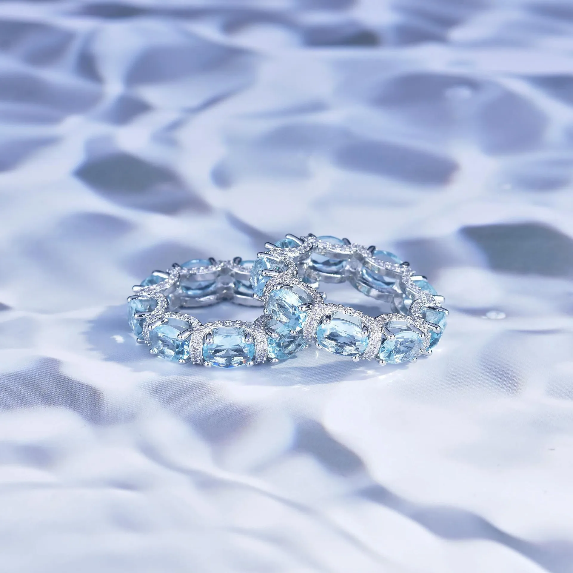 Fashion Jewelry Set for Women Round Aquamarine Bracelet Ring Sets Zircon Bridal Decoration Accessory Banquet Luxury Chain Gifts