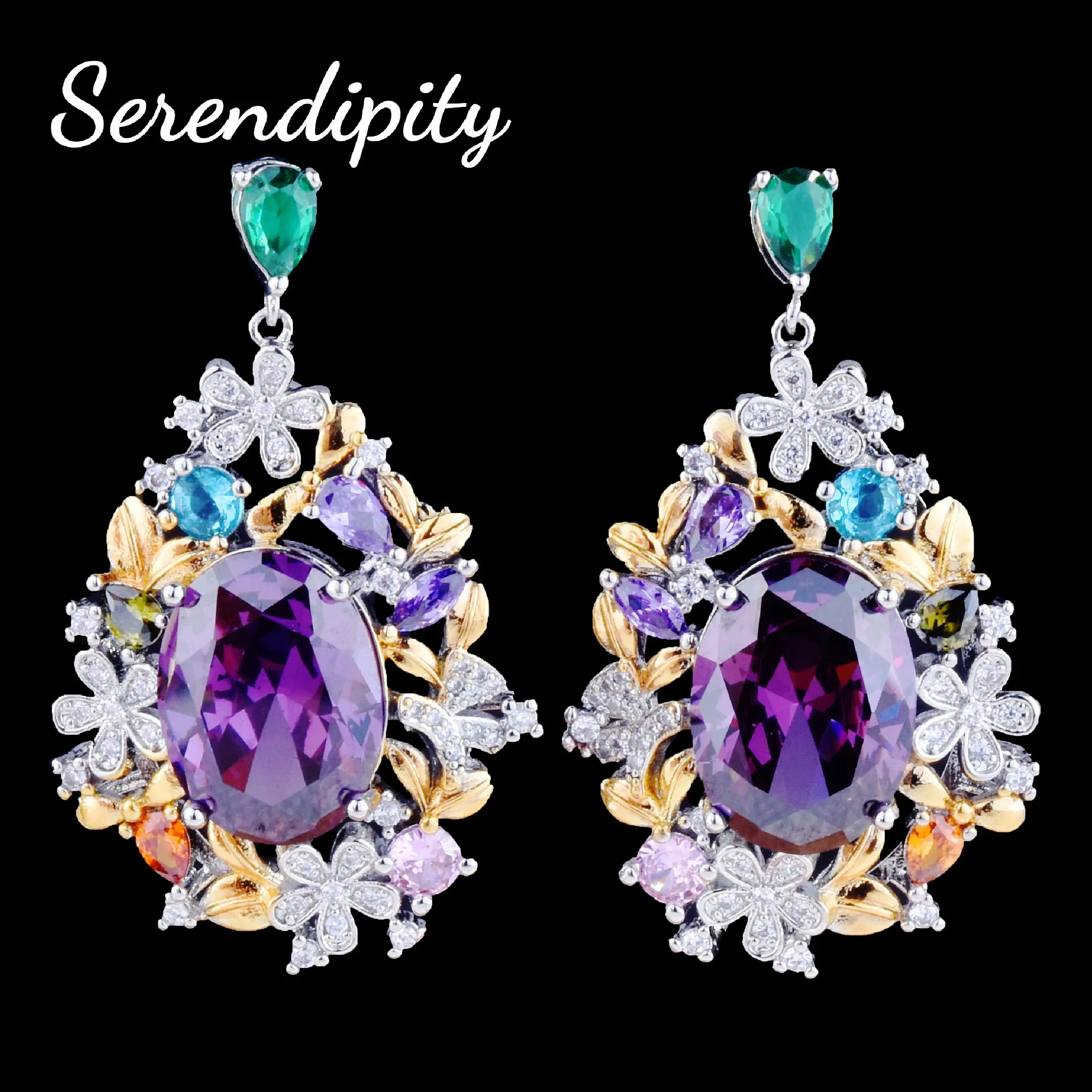 Foydjew Secret Garden Series Jewelry Luxury Flowers Design Jewelry Sets Amethyst Purple Stone Pendant Necklaces Earrings Rings