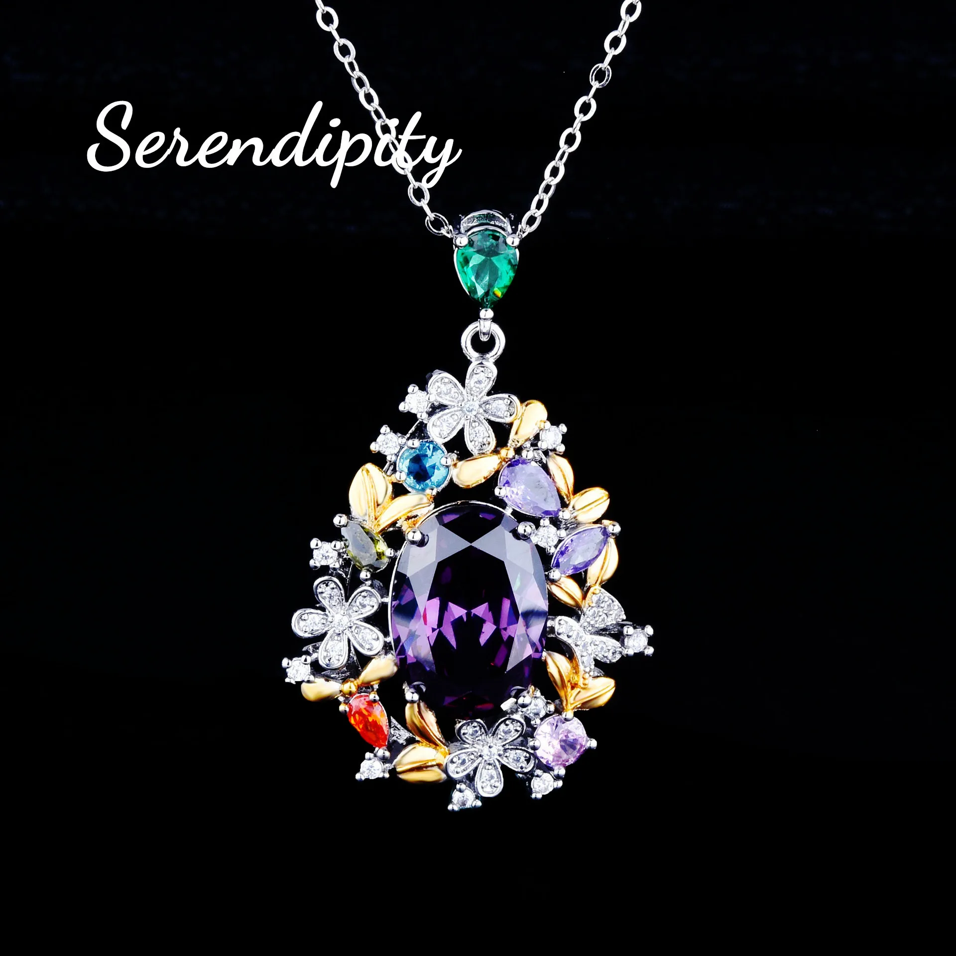 Foydjew Secret Garden Series Jewelry Luxury Flowers Design Jewelry Sets Amethyst Purple Stone Pendant Necklaces Earrings Rings