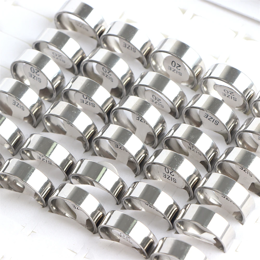 50Pcs/Lot Fashion Simple Smooth Spherical Stainless Steel Ring Jewelry Women Men Wedding Party Gift Width 2/4/6/8MM Wholesale