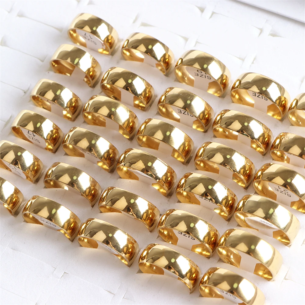 50Pcs/Lot Fashion Simple Smooth Spherical Stainless Steel Ring Jewelry Women Men Wedding Party Gift Width 2/4/6/8MM Wholesale
