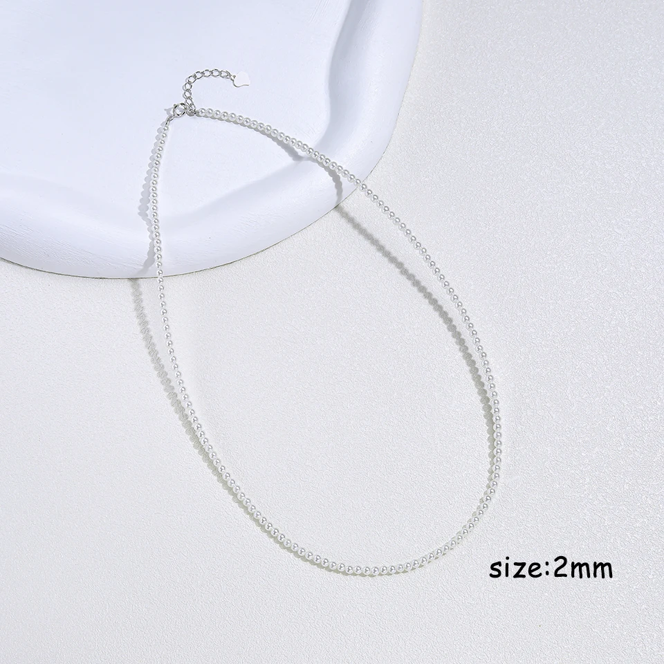 925 Sterling Silver 6mm Pearl Necklace For Women Jewelry On Neck Pearl Bead Choker Cheap Items With Party Gift