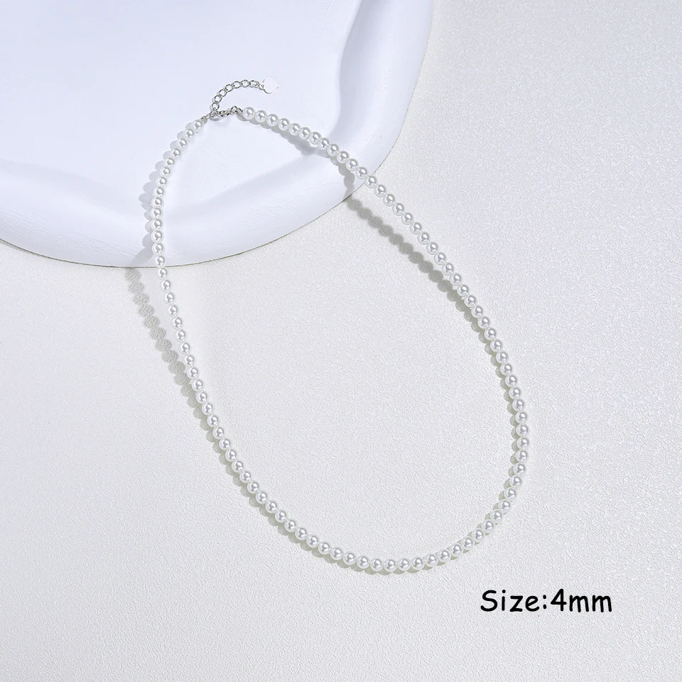 925 Sterling Silver 6mm Pearl Necklace For Women Jewelry On Neck Pearl Bead Choker Cheap Items With Party Gift