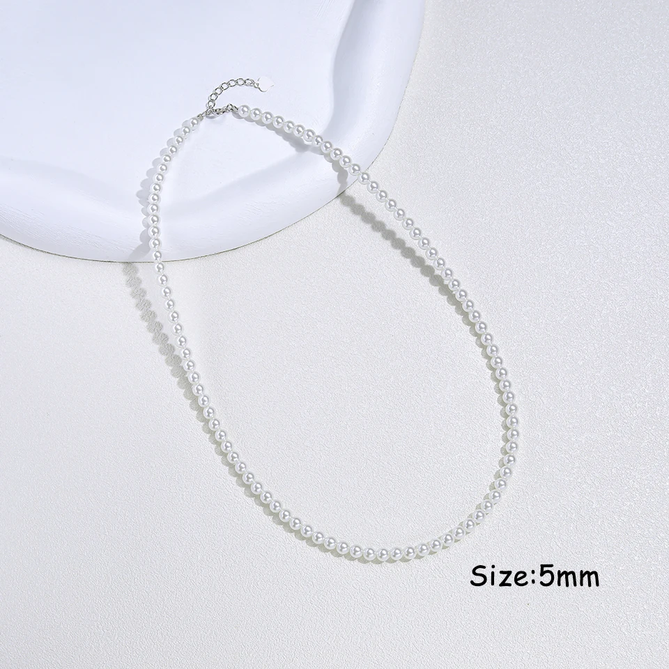 925 Sterling Silver 6mm Pearl Necklace For Women Jewelry On Neck Pearl Bead Choker Cheap Items With Party Gift