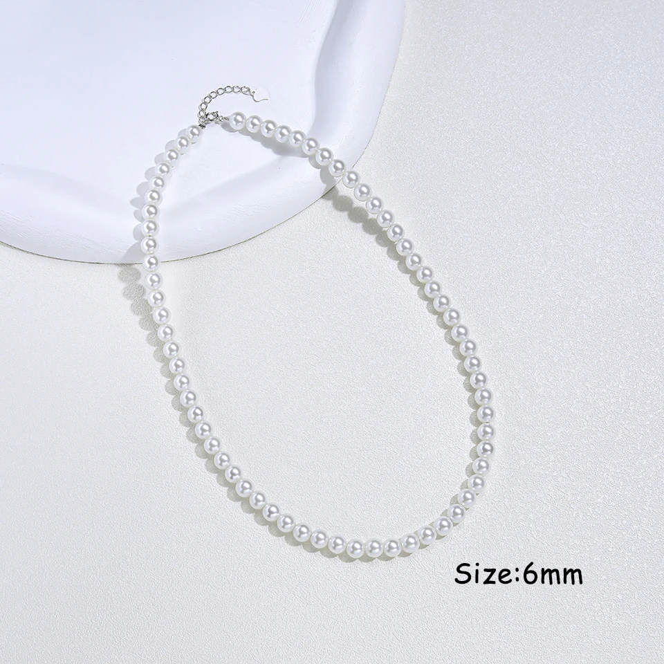 925 Sterling Silver 6mm Pearl Necklace For Women Jewelry On Neck Pearl Bead Choker Cheap Items With Party Gift