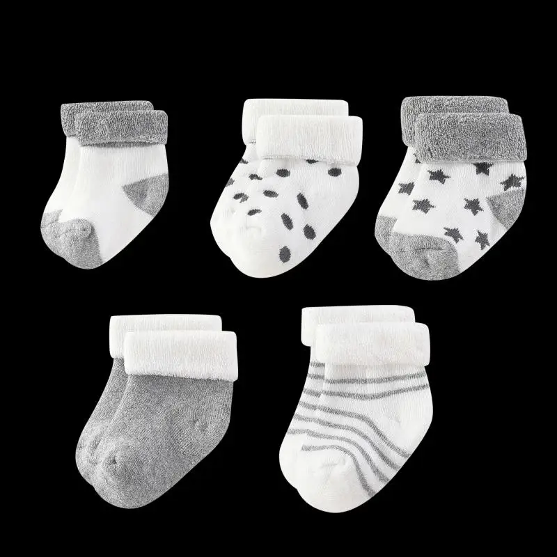 Unisex 5 Pairs Cotton Baby Boys Socks Newborn Solid Color Baby Girls Socks Sets 0-12M Infant Supplies Accessories Bebes