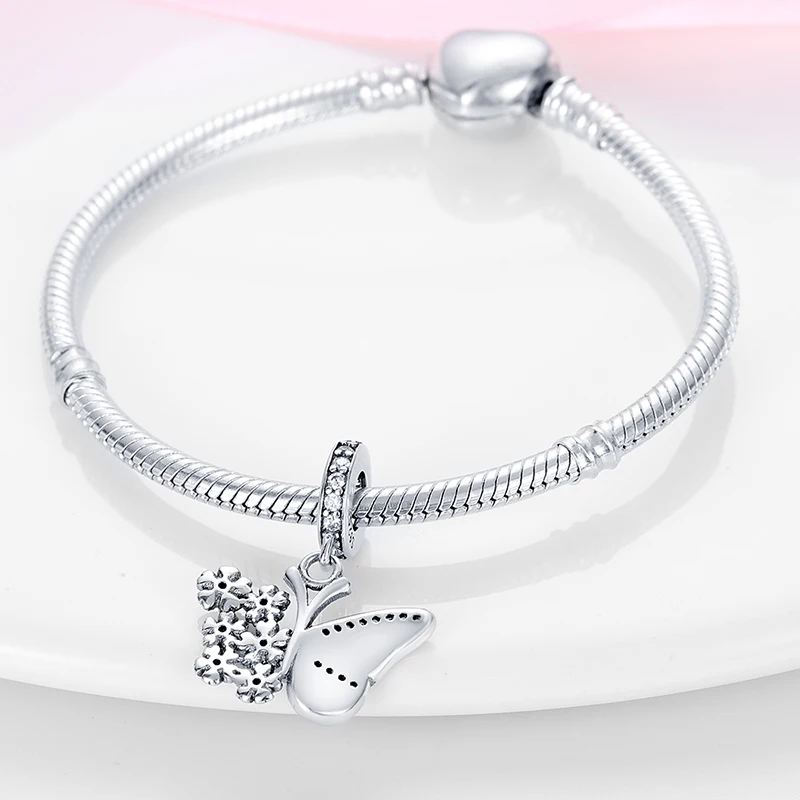 Fit pand 3mm Bracelet Original 925 Sterling Silver Pink Cat Paw Series Beads Tulip Flower Charm Diy Ms Jewelry Gift