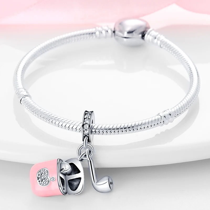 Fit pand 3mm Bracelet Original 925 Sterling Silver Pink Cat Paw Series Beads Tulip Flower Charm Diy Ms Jewelry Gift
