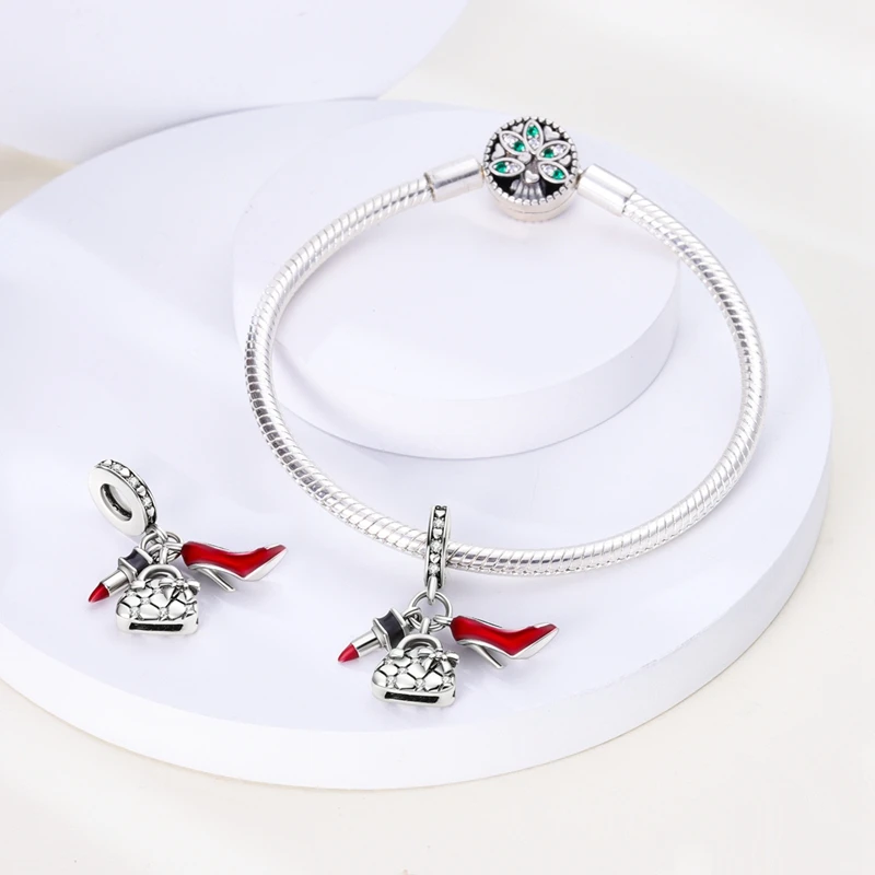 Fit pand 3mm Bracelet Original 925 Sterling Silver Pink Cat Paw Series Beads Tulip Flower Charm Diy Ms Jewelry Gift