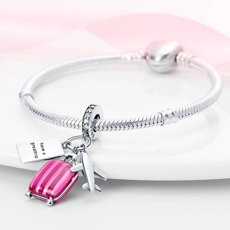 Fit pand 3mm Bracelet Original 925 Sterling Silver Pink Cat Paw Series Beads Tulip Flower Charm Diy Ms Jewelry Gift