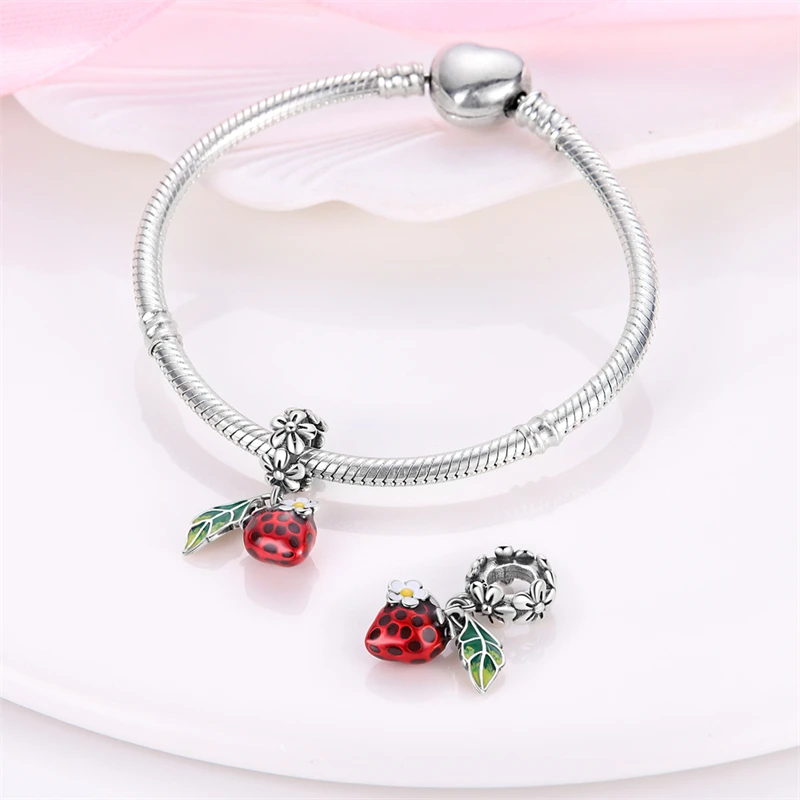 Fit pand 3mm Bracelet Original 925 Sterling Silver Pink Cat Paw Series Beads Tulip Flower Charm Diy Ms Jewelry Gift