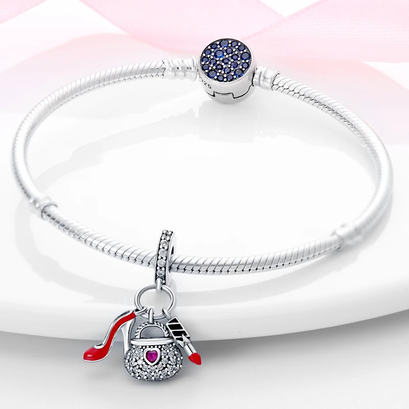 Fit pand 3mm Bracelet Original 925 Sterling Silver Pink Cat Paw Series Beads Tulip Flower Charm Diy Ms Jewelry Gift