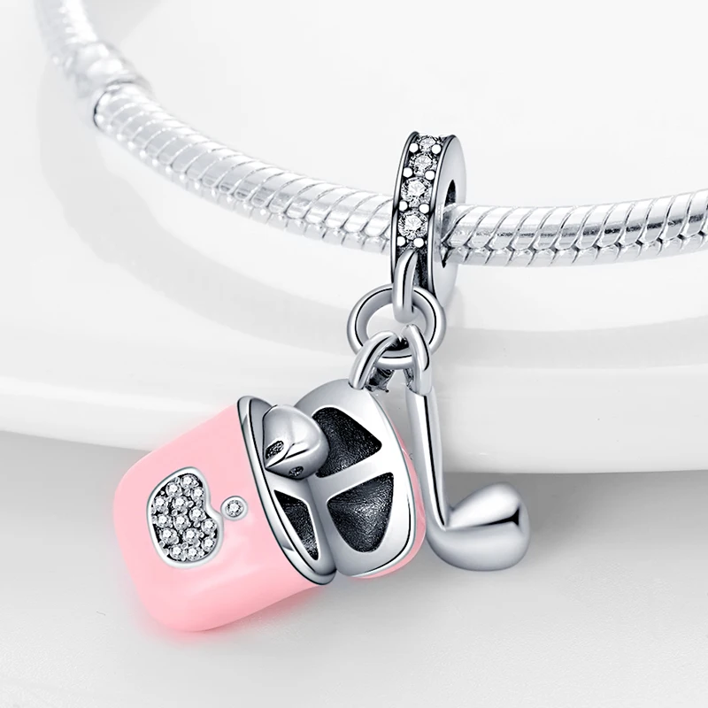 Fit pand 3mm Bracelet Original 925 Sterling Silver Pink Cat Paw Series Beads Tulip Flower Charm Diy Ms Jewelry Gift