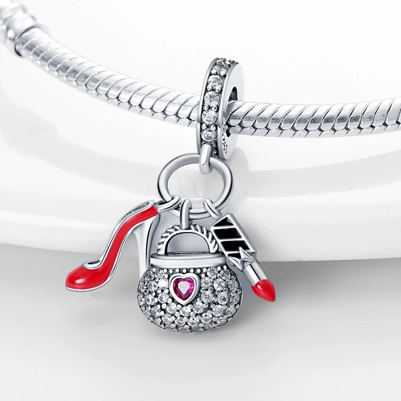 Fit pand 3mm Bracelet Original 925 Sterling Silver Pink Cat Paw Series Beads Tulip Flower Charm Diy Ms Jewelry Gift