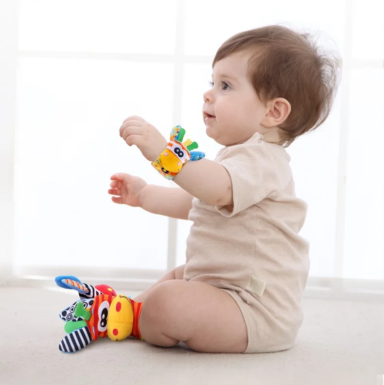 Newborn Baby Cute Stuffed Animals Baby Rattles Soft Socks Wristband Set Baby Rattles Toys Make Sounds Games For Babies