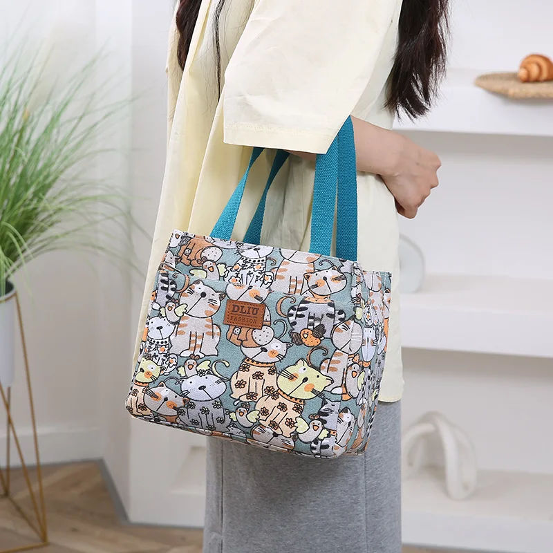 Cute Cartoon Print Lunch Bag, Insulated Large Capacity Bento Bag, Thermal Cooler Handbag For School, Work, Travel & Picnic