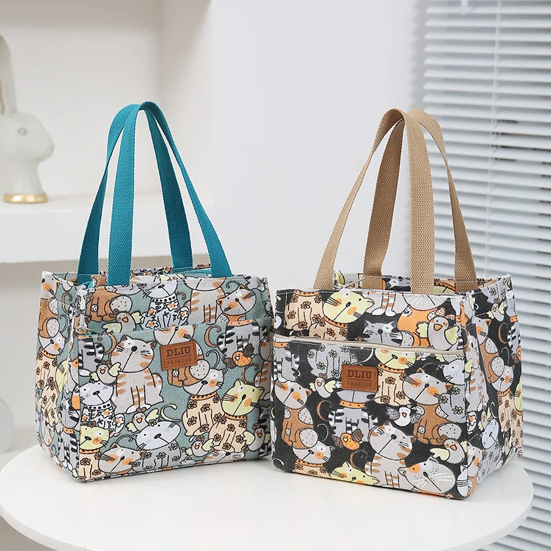 Cute Cartoon Print Lunch Bag, Insulated Large Capacity Bento Bag, Thermal Cooler Handbag For School, Work, Travel & Picnic
