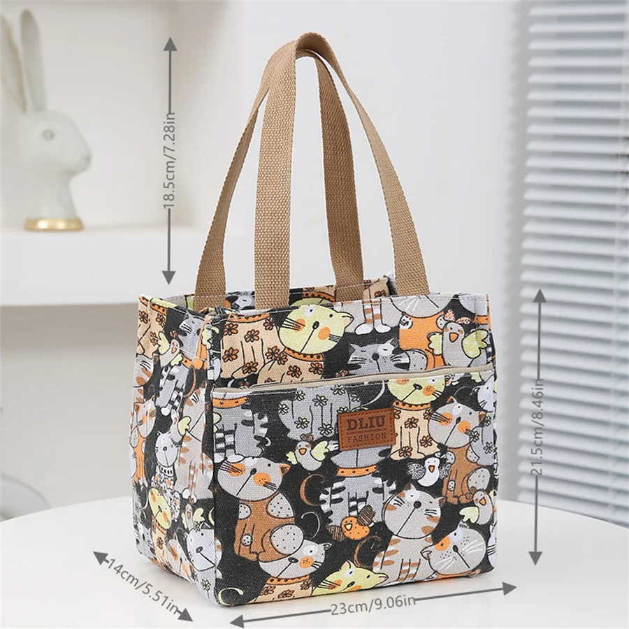 Cute Cartoon Print Lunch Bag, Insulated Large Capacity Bento Bag, Thermal Cooler Handbag For School, Work, Travel & Picnic