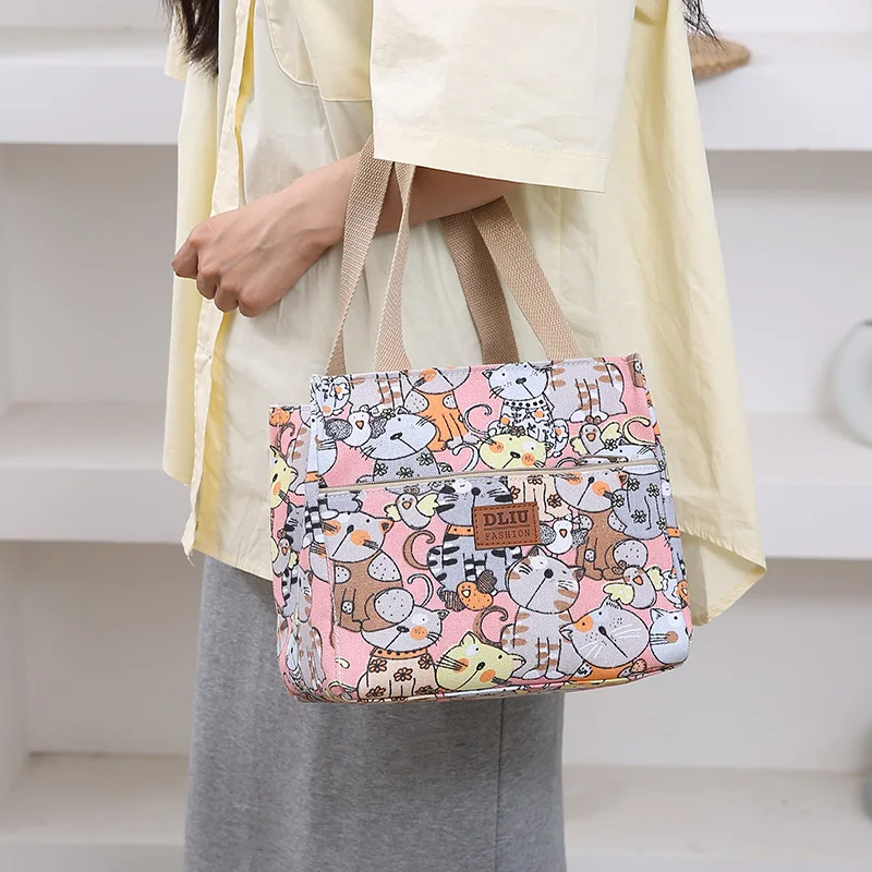 Cute Cartoon Print Lunch Bag, Insulated Large Capacity Bento Bag, Thermal Cooler Handbag For School, Work, Travel & Picnic
