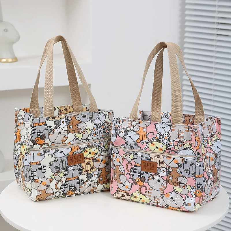 Cute Cartoon Print Lunch Bag, Insulated Large Capacity Bento Bag, Thermal Cooler Handbag For School, Work, Travel & Picnic