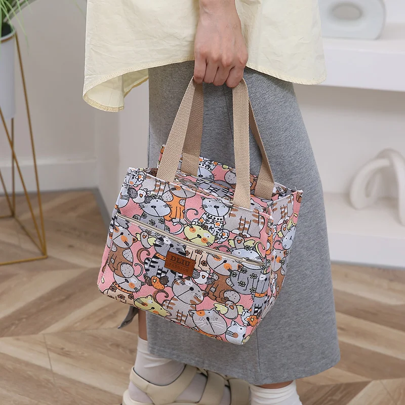 Cute Cartoon Print Lunch Bag, Insulated Large Capacity Bento Bag, Thermal Cooler Handbag For School, Work, Travel & Picnic