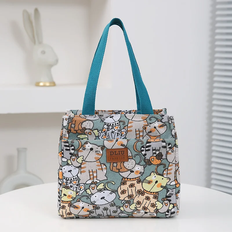 Cute Cartoon Print Lunch Bag, Insulated Large Capacity Bento Bag, Thermal Cooler Handbag For School, Work, Travel & Picnic