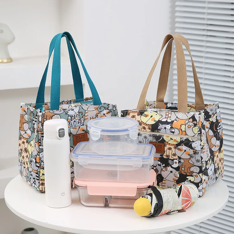 Cute Cartoon Print Lunch Bag, Insulated Large Capacity Bento Bag, Thermal Cooler Handbag For School, Work, Travel & Picnic