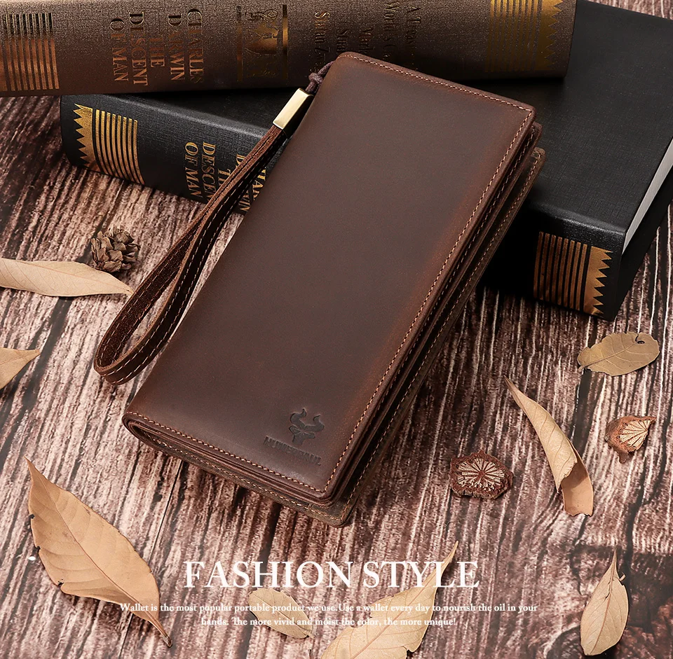 HUMERPAUL Men Wallets Genuine Leather Male Long Clutch with Phone Pocket RFID Blocking Cards Holder Large Capacity Storage Bags