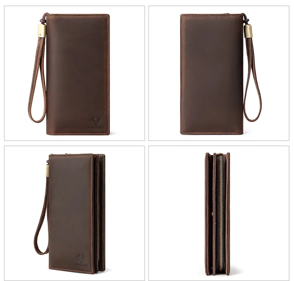 HUMERPAUL Men Wallets Genuine Leather Male Long Clutch with Phone Pocket RFID Blocking Cards Holder Large Capacity Storage Bags