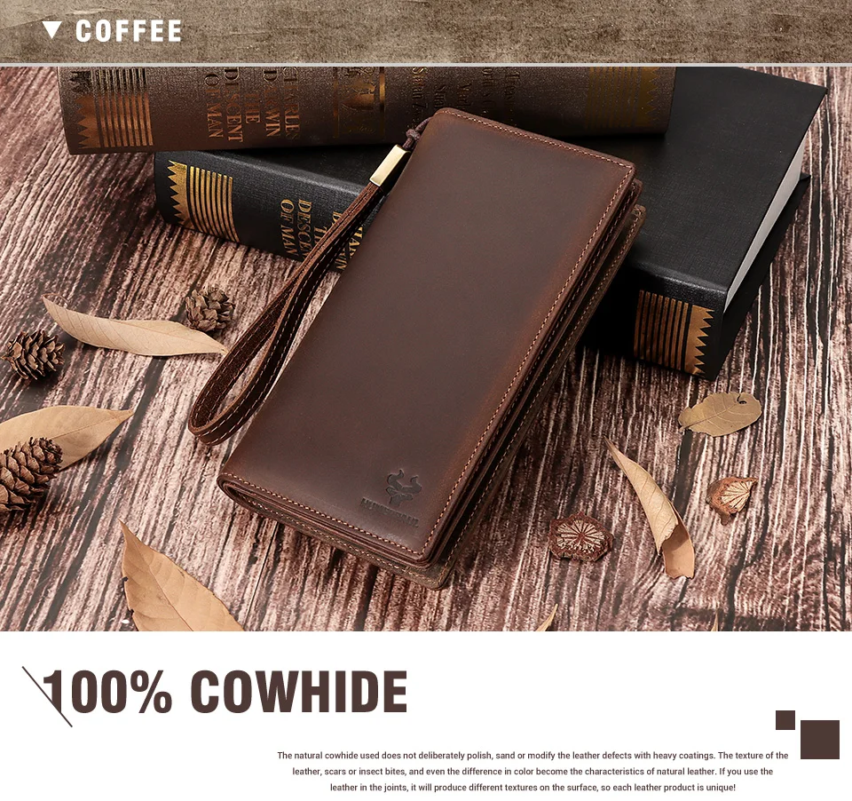 HUMERPAUL Men Wallets Genuine Leather Male Long Clutch with Phone Pocket RFID Blocking Cards Holder Large Capacity Storage Bags