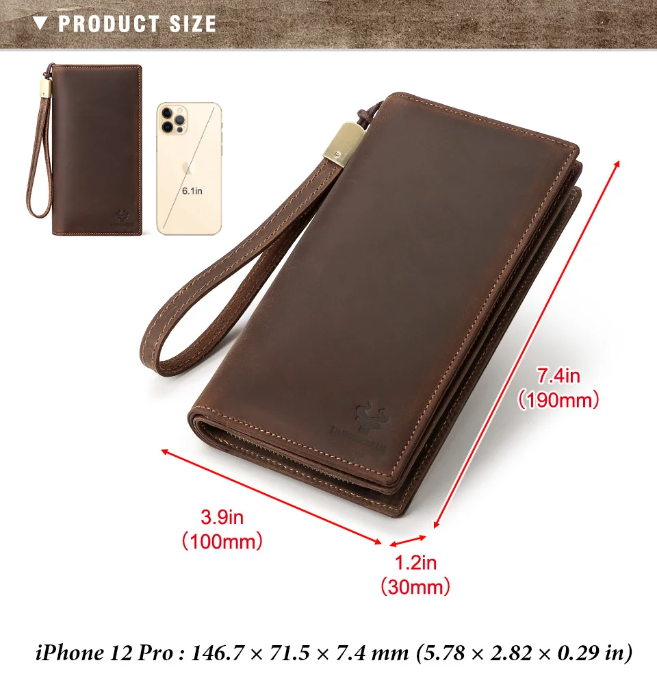 HUMERPAUL Men Wallets Genuine Leather Male Long Clutch with Phone Pocket RFID Blocking Cards Holder Large Capacity Storage Bags