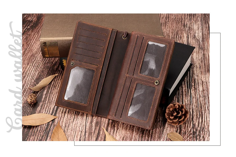 HUMERPAUL Men Wallets Genuine Leather Male Long Clutch with Phone Pocket RFID Blocking Cards Holder Large Capacity Storage Bags