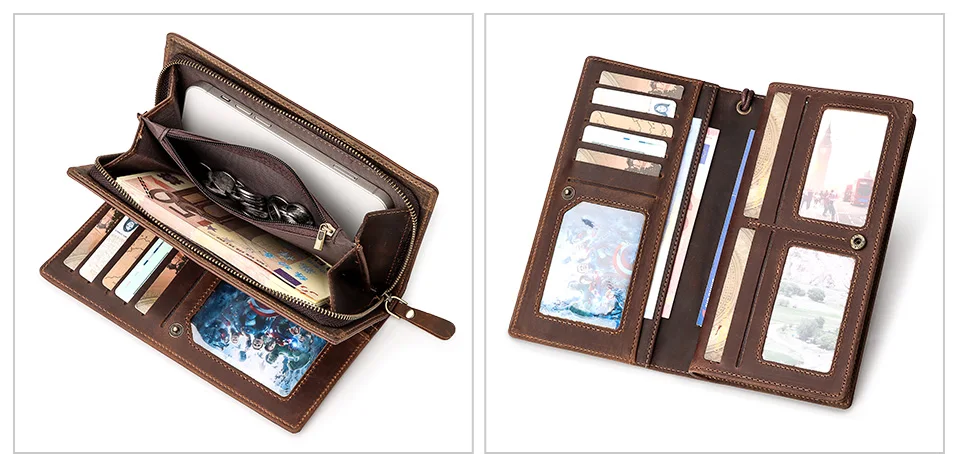 HUMERPAUL Men Wallets Genuine Leather Male Long Clutch with Phone Pocket RFID Blocking Cards Holder Large Capacity Storage Bags