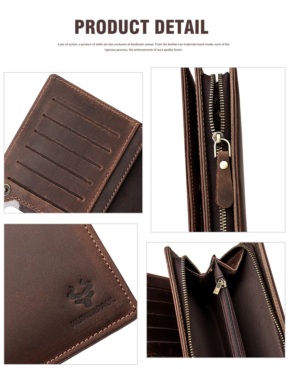 HUMERPAUL Men Wallets Genuine Leather Male Long Clutch with Phone Pocket RFID Blocking Cards Holder Large Capacity Storage Bags