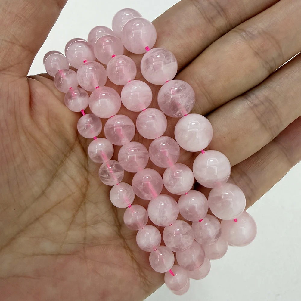 Genuine Semi-precious Natural Madagascar Pink Rose Quartz Stone Round Loose Beads 6 8 10MM Jewelry Making DIY