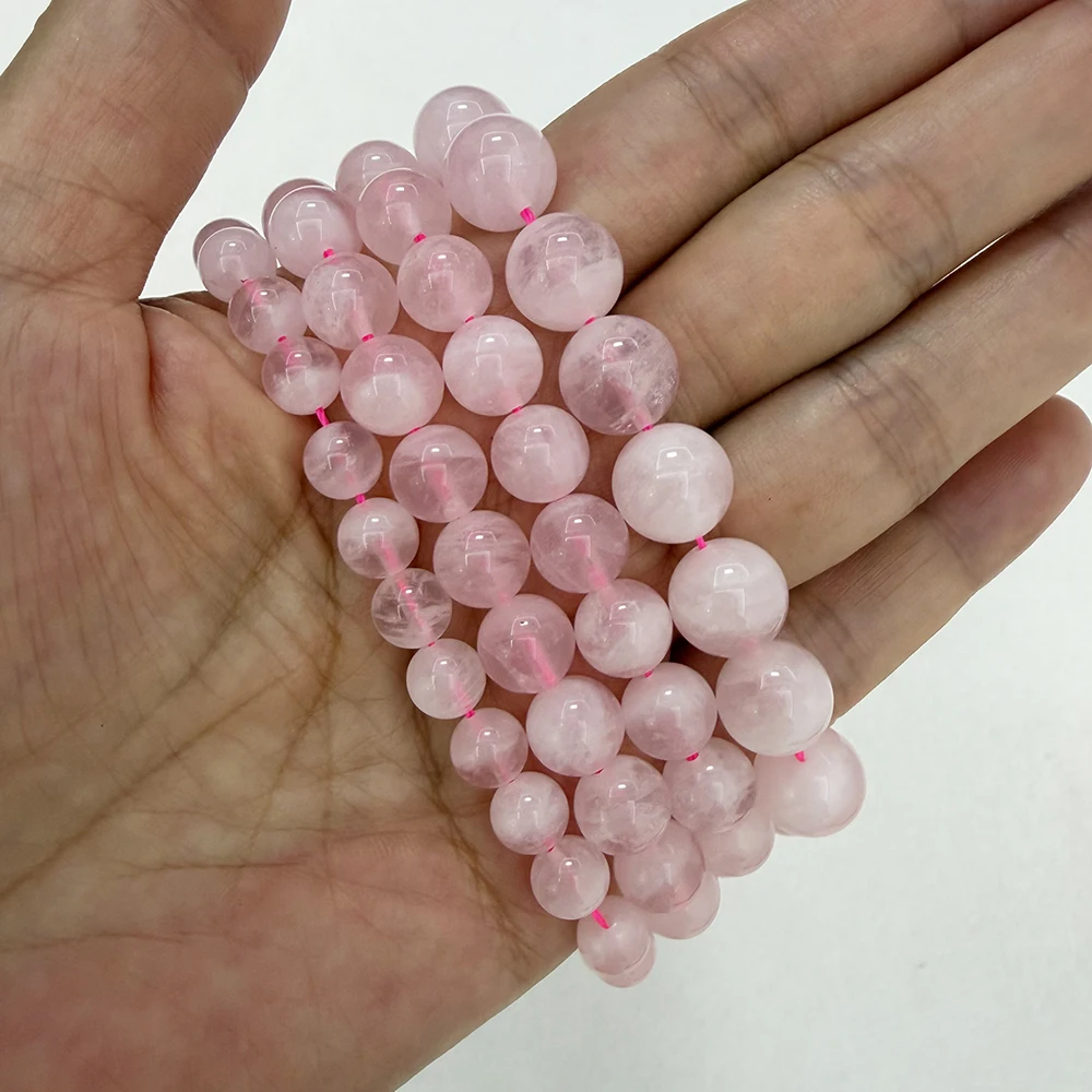 Genuine Semi-precious Natural Madagascar Pink Rose Quartz Stone Round Loose Beads 6 8 10MM Jewelry Making DIY