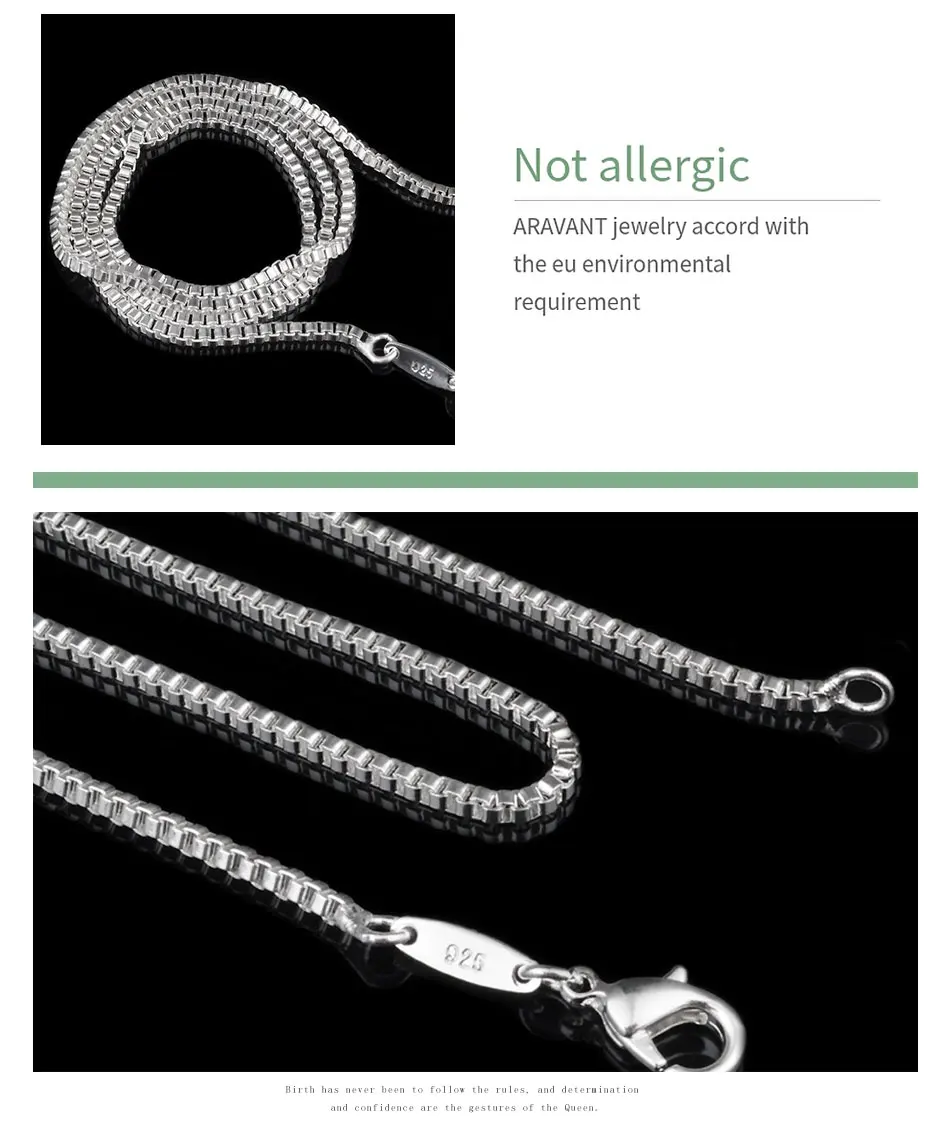 Aravant 925 Silver 2MM Box Chain Necklace Women Wedding Party Jewelry