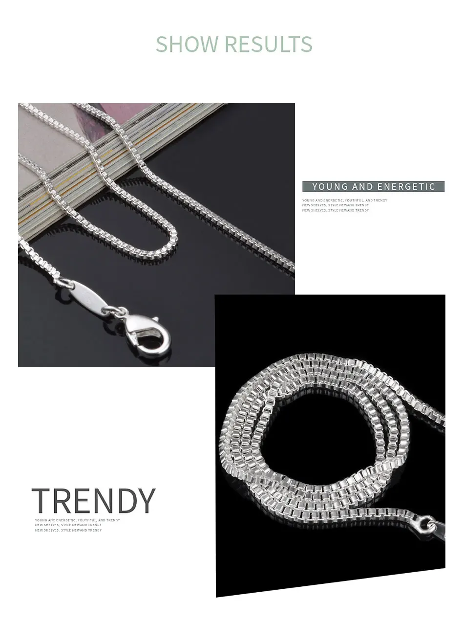 Aravant 925 Silver 2MM Box Chain Necklace Women Wedding Party Jewelry