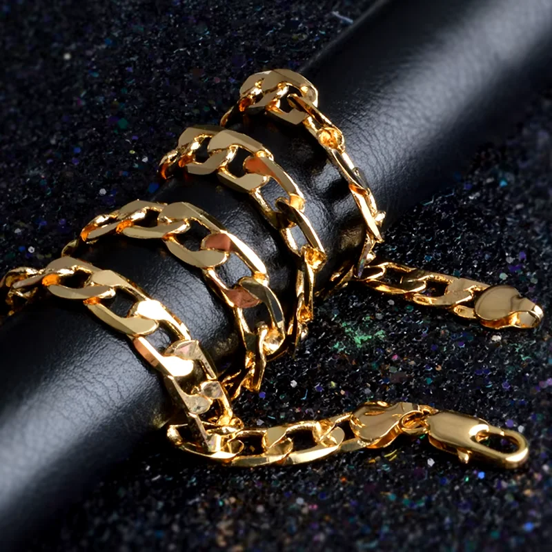Aravant 925 Silver 4MM/6MM/8MM 18K Gold Flat Necklace Chains For Men Women Fashion Jewelry