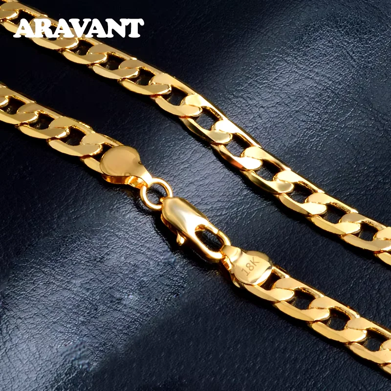 Aravant 925 Silver 4MM/6MM/8MM 18K Gold Flat Necklace Chains For Men Women Fashion Jewelry